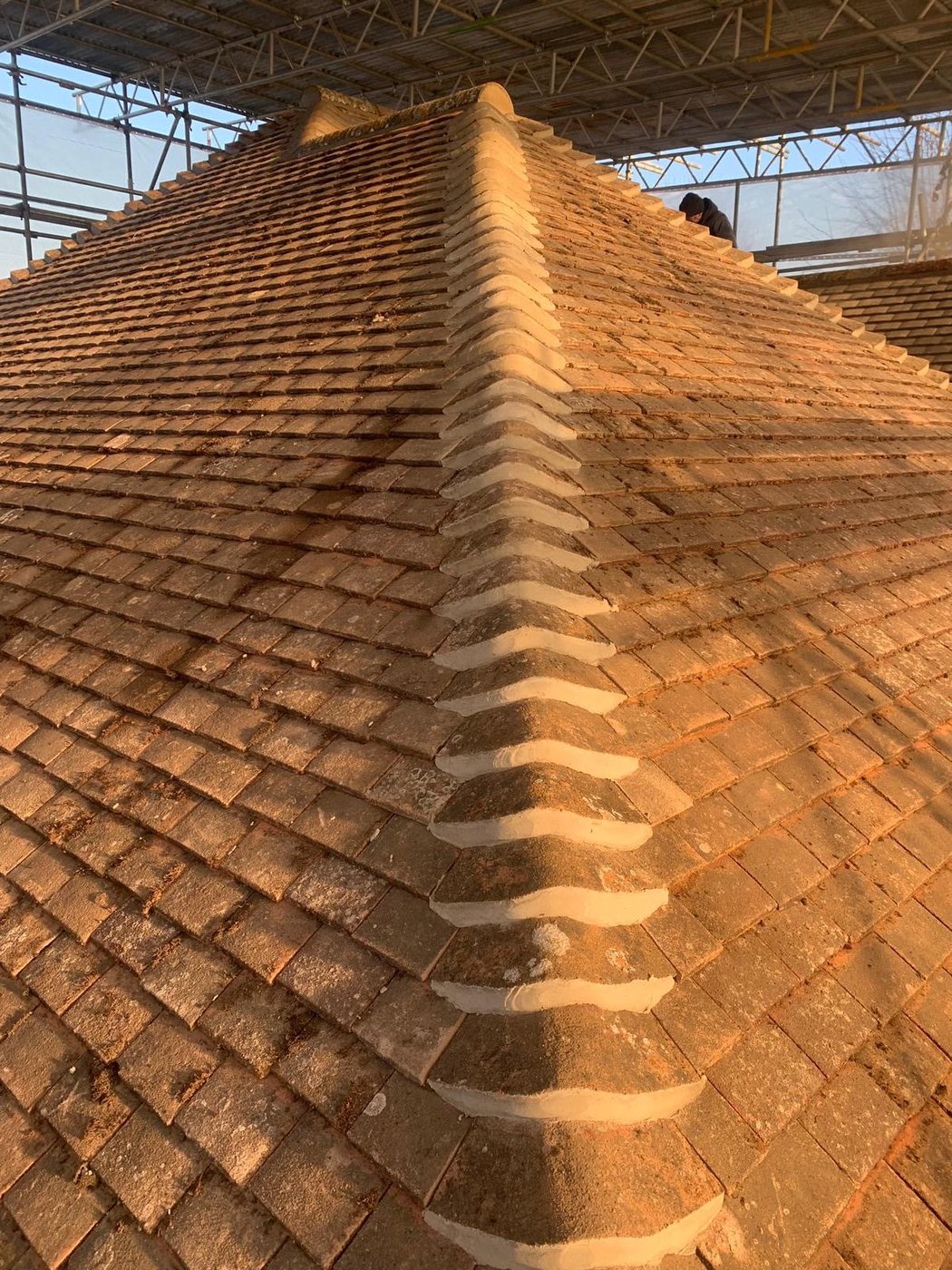Clay tile roof - New ridge & hips by Derby & Nottingham Roofing
