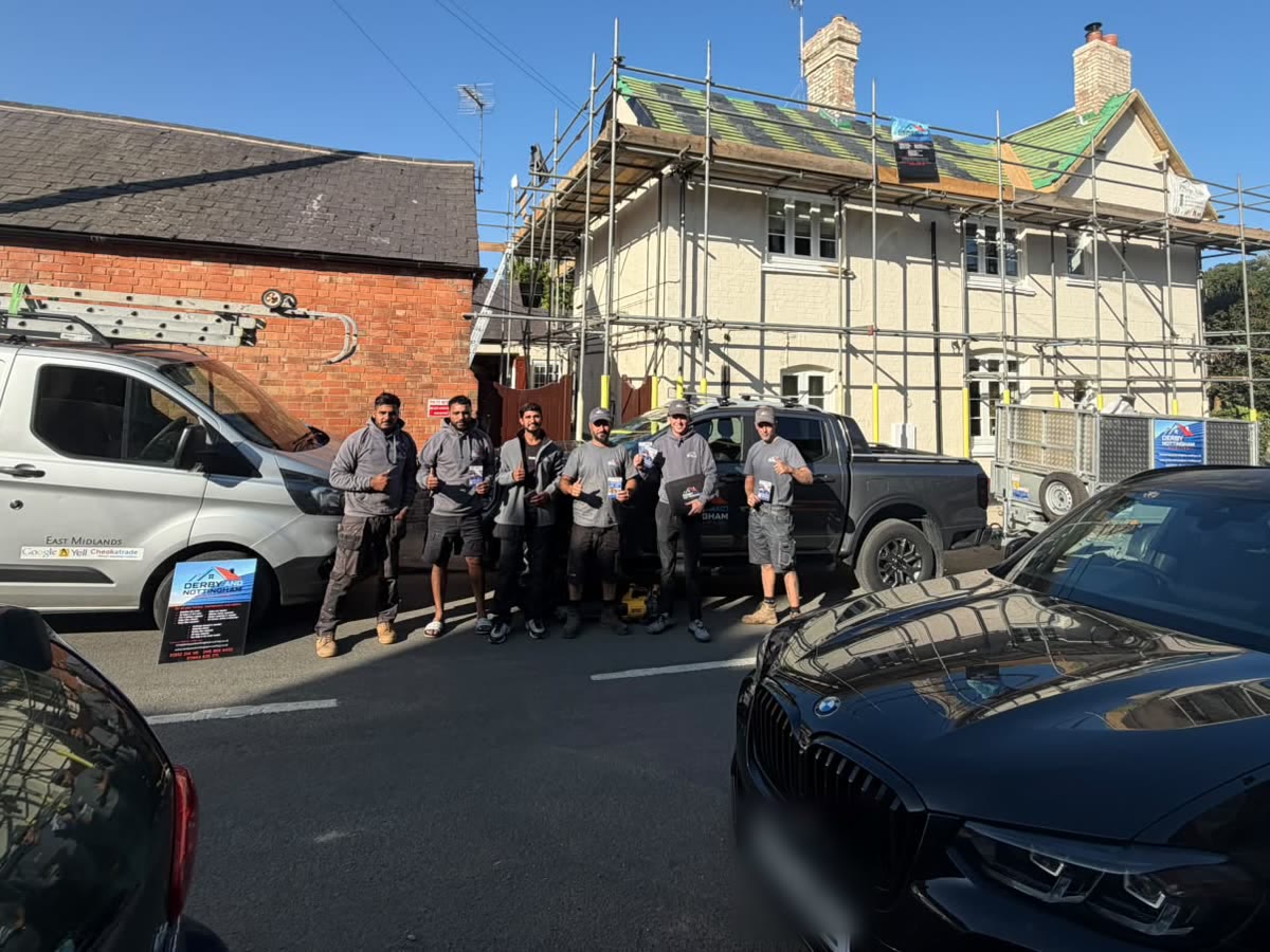 The Derby & Nottingham Roofing team on site during a full re-roof